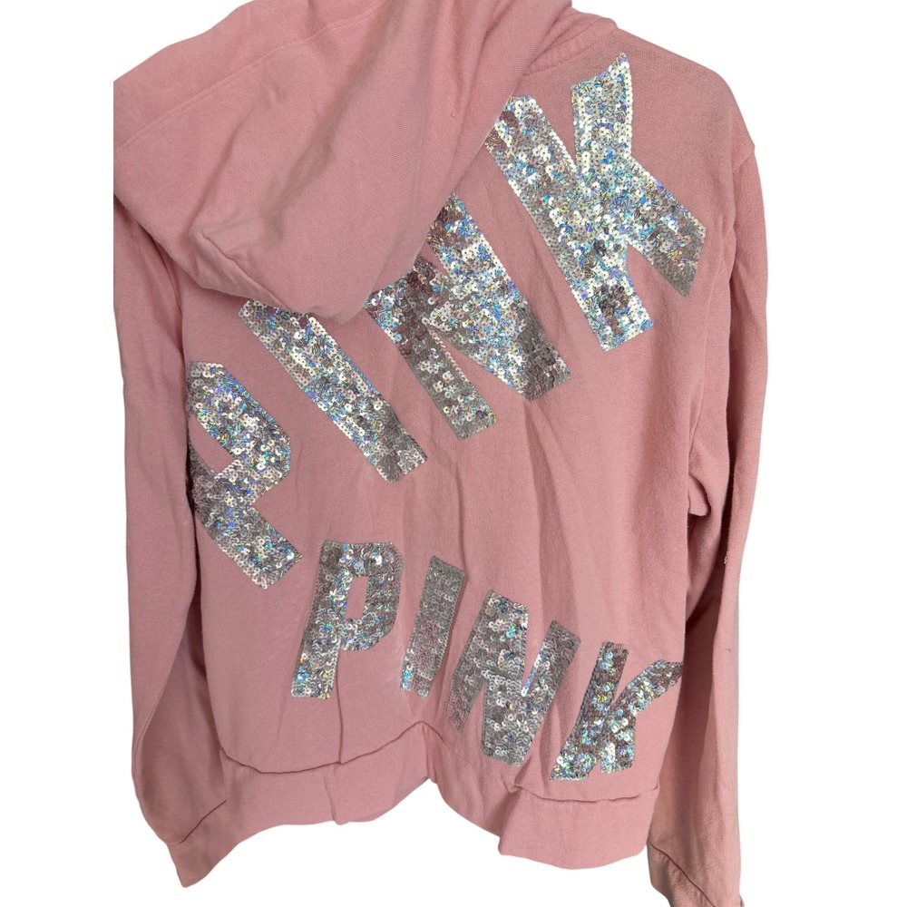 Victoria's Secret PINK Sequin Logo Zip Up Hoodie Y2K Size L